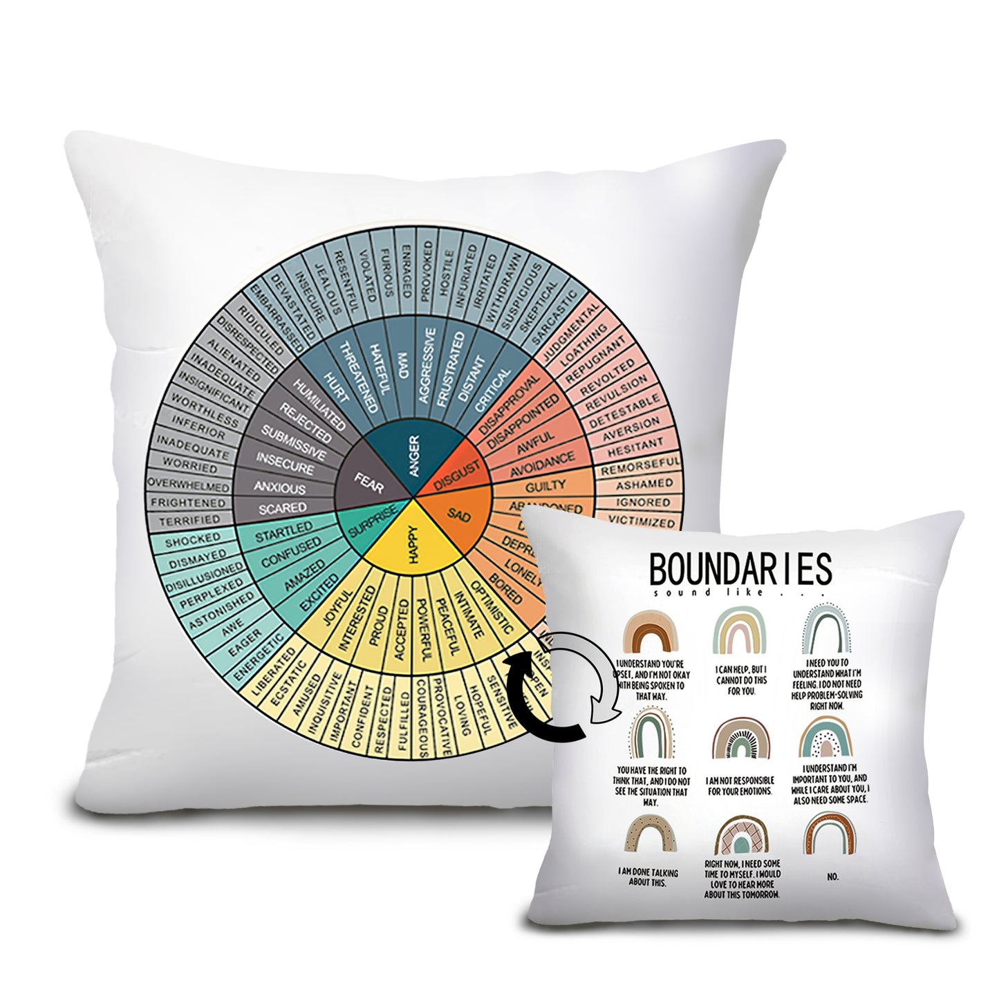 Feelings Wheel Pillow Double-Sided Printed with Different Patterns of Feelings Wheel Pillowcase, Reading Corner Decor, Counseling Office Decor18 x18 (1, White Feel)