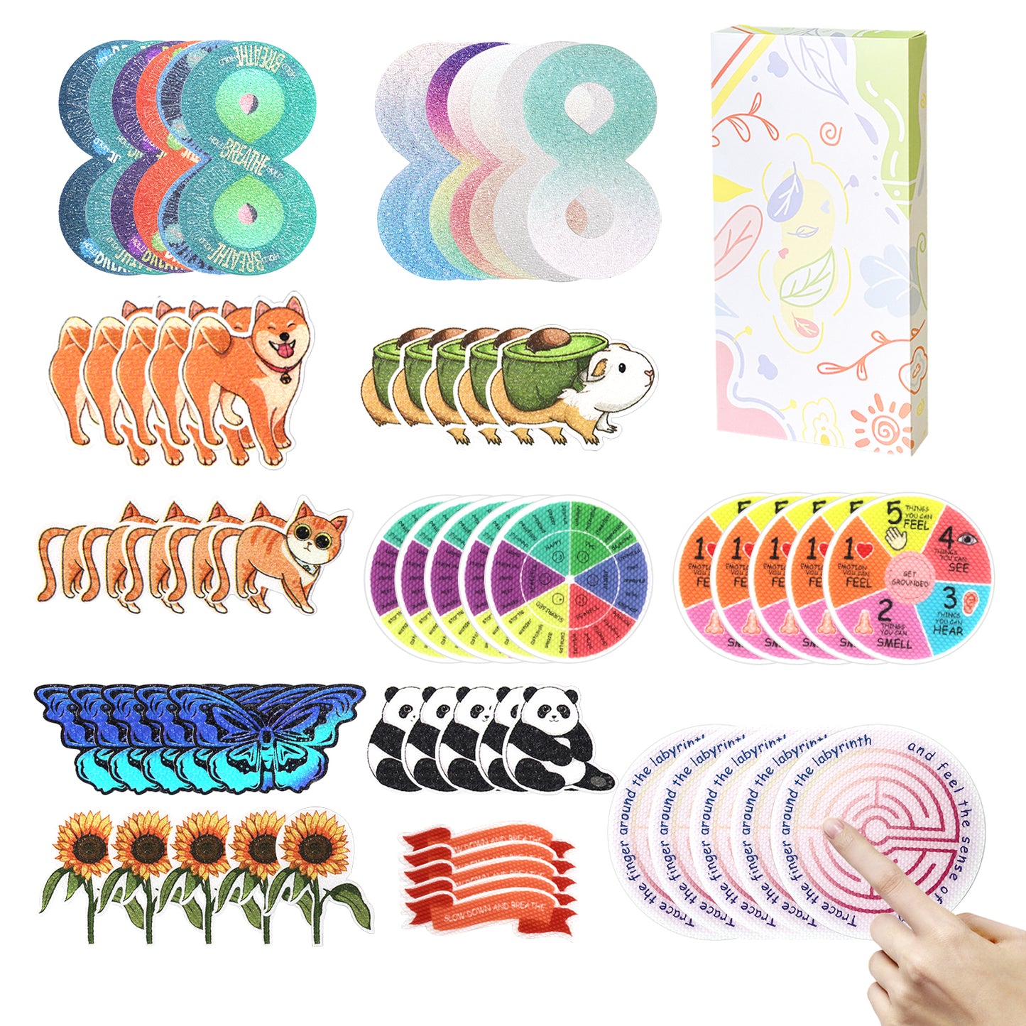Calm Stickers for Anxiety Sensory Stickers Anti Stress Tactile Textured Stickers Combined with Breathing Exercise for Fidget Strips Suitable for Students and Adults