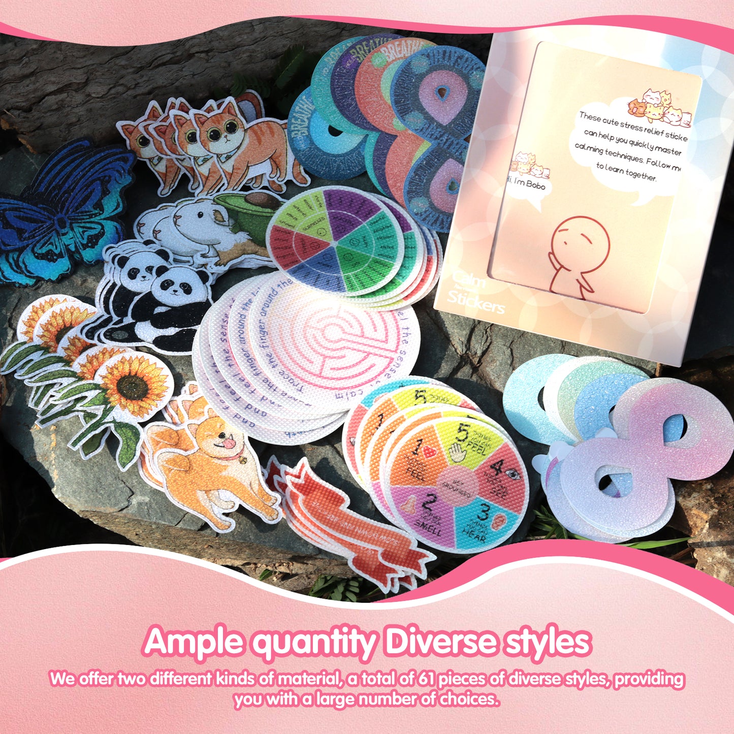 Calm Stickers for Anxiety Sensory Stickers Anti Stress Tactile Textured Stickers Combined with Breathing Exercise for Fidget Strips Suitable for Students and Adults