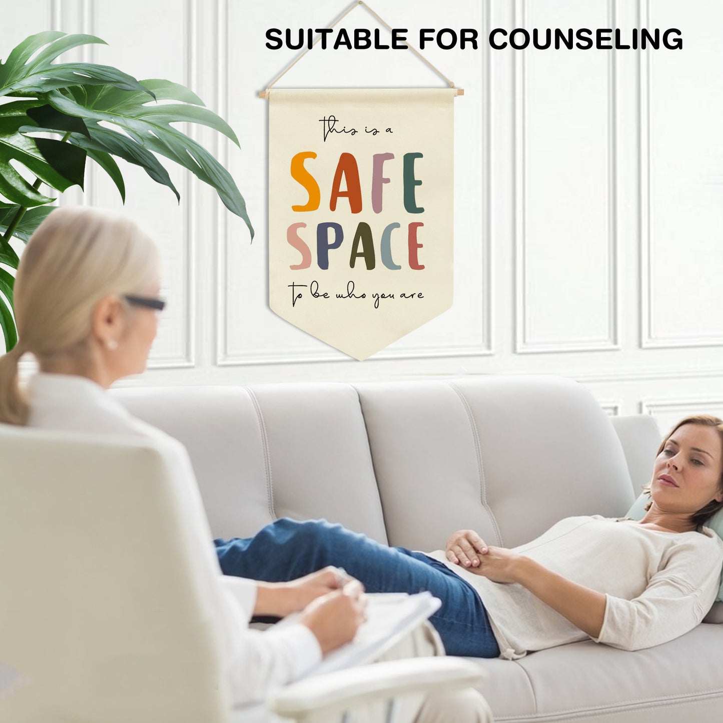 Ainrvteers Safe Space Wall Hanging, Therapy Office Wall Decor, Counseling Banner, School Counselor Office Wall Decor, Classroom Decor, Mental Health Banners, Sensory Room Must Haves (Classics)