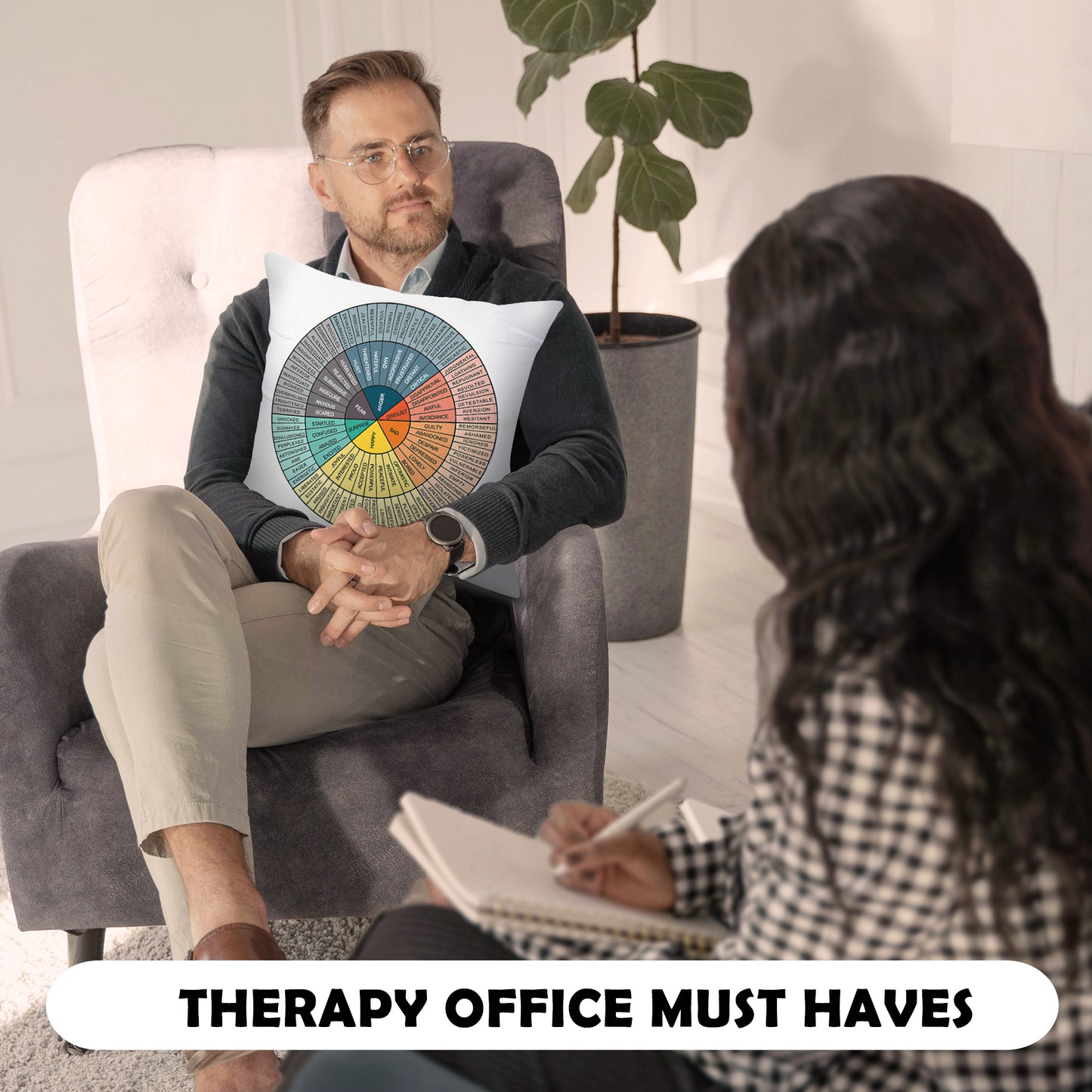 Feelings Wheel Pillow Double-Sided Printed with Different Patterns of Feelings Wheel Pillowcase, Reading Corner Decor, Counseling Office Decor18 x18 (1, White Feel)