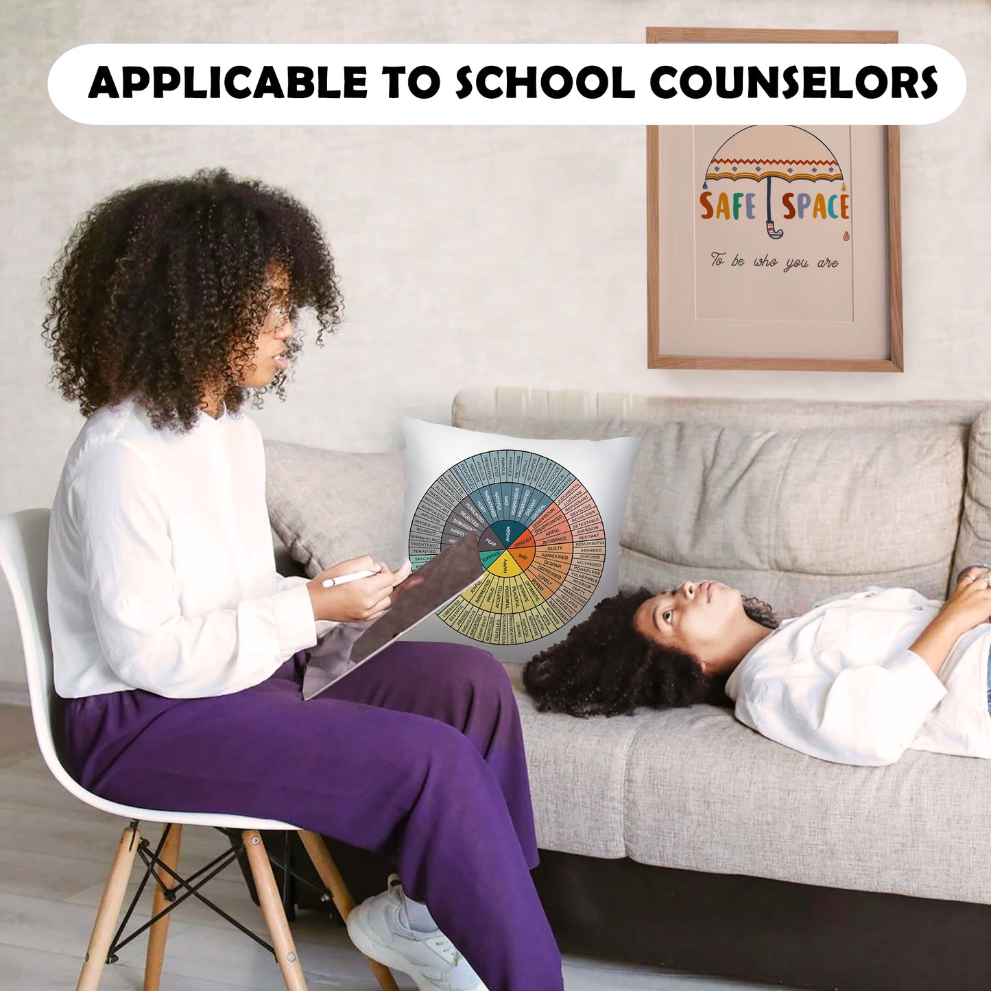 Feelings Wheel Pillow Double-Sided Printed with Different Patterns of Feelings Wheel Pillowcase, Reading Corner Decor, Counseling Office Decor18 x18 (1, White Feel)