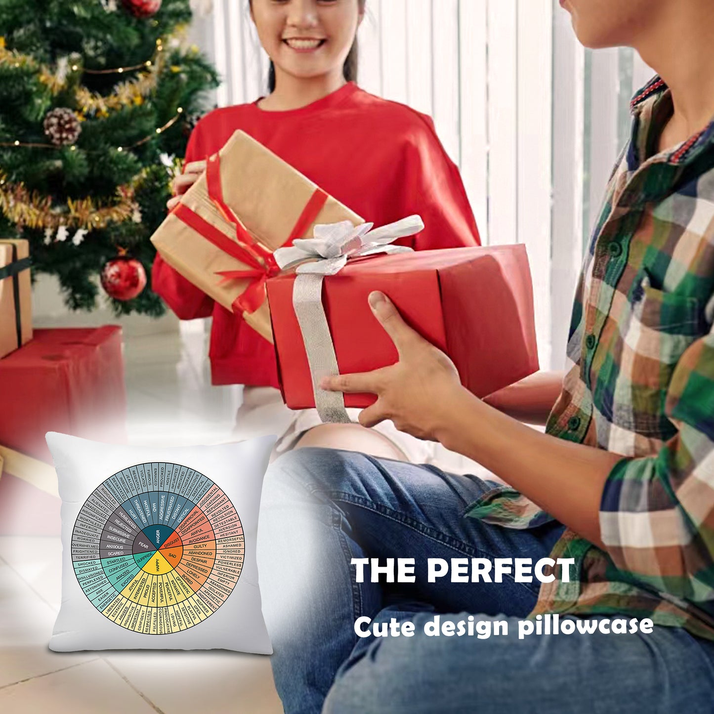Feelings Wheel Pillow Double-Sided Printed with Different Patterns of Feelings Wheel Pillowcase, Reading Corner Decor, Counseling Office Decor18 x18 (1, White Feel)