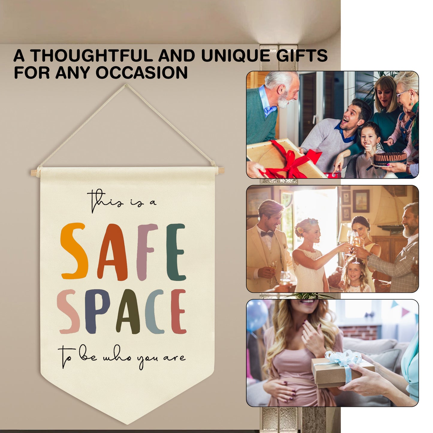 Ainrvteers Safe Space Wall Hanging, Therapy Office Wall Decor, Counseling Banner, School Counselor Office Wall Decor, Classroom Decor, Mental Health Banners, Sensory Room Must Haves (Classics)