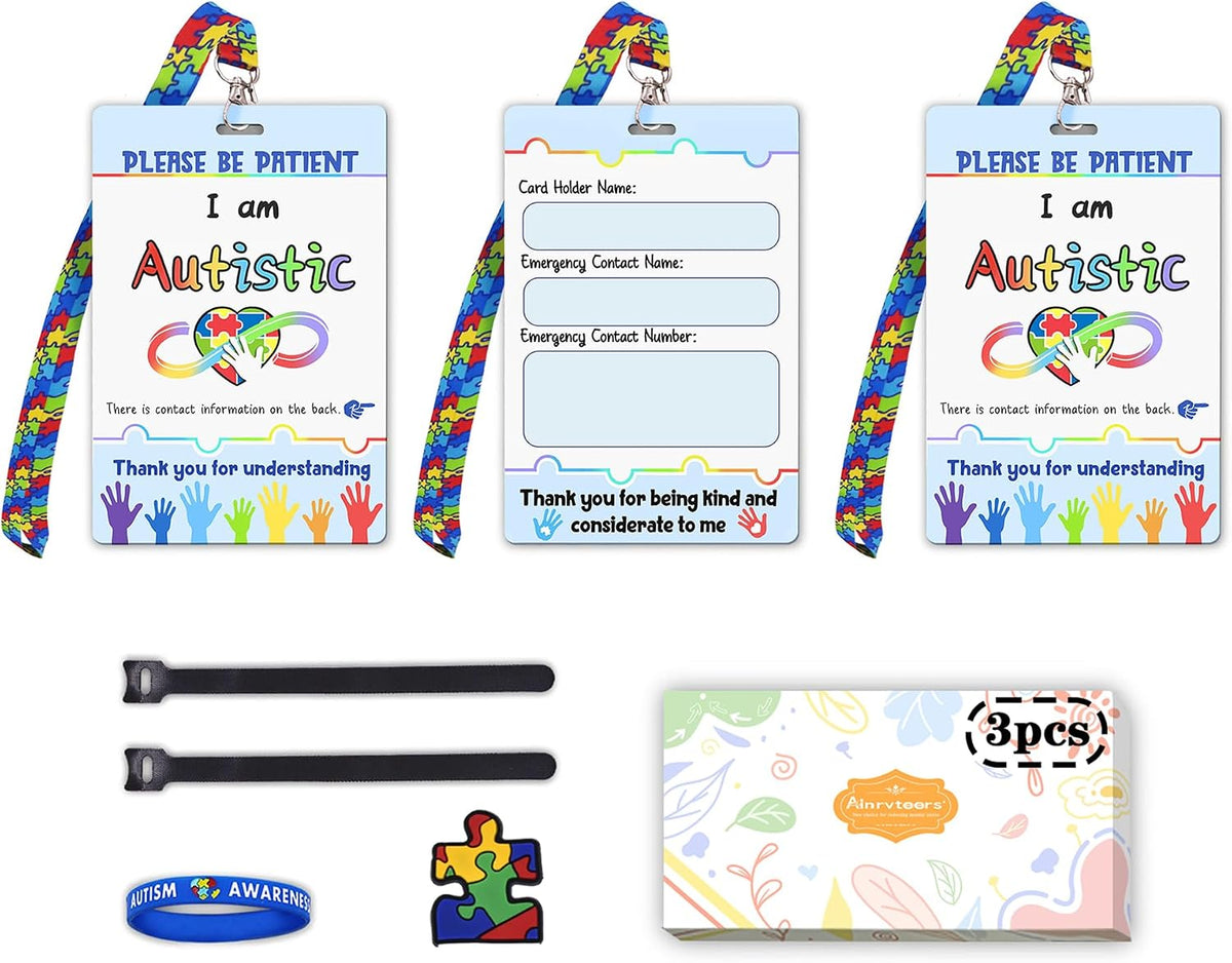 Autism Safety Tag Card Set — 3 Writable Emergency Cards with
