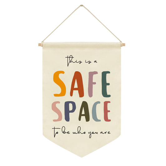 Ainrvteers Safe Space Wall Hanging, Therapy Office Wall Decor, Counseling Banner, School Counselor Office Wall Decor, Classroom Decor, Mental Health Banners, Sensory Room Must Haves (Classics)
