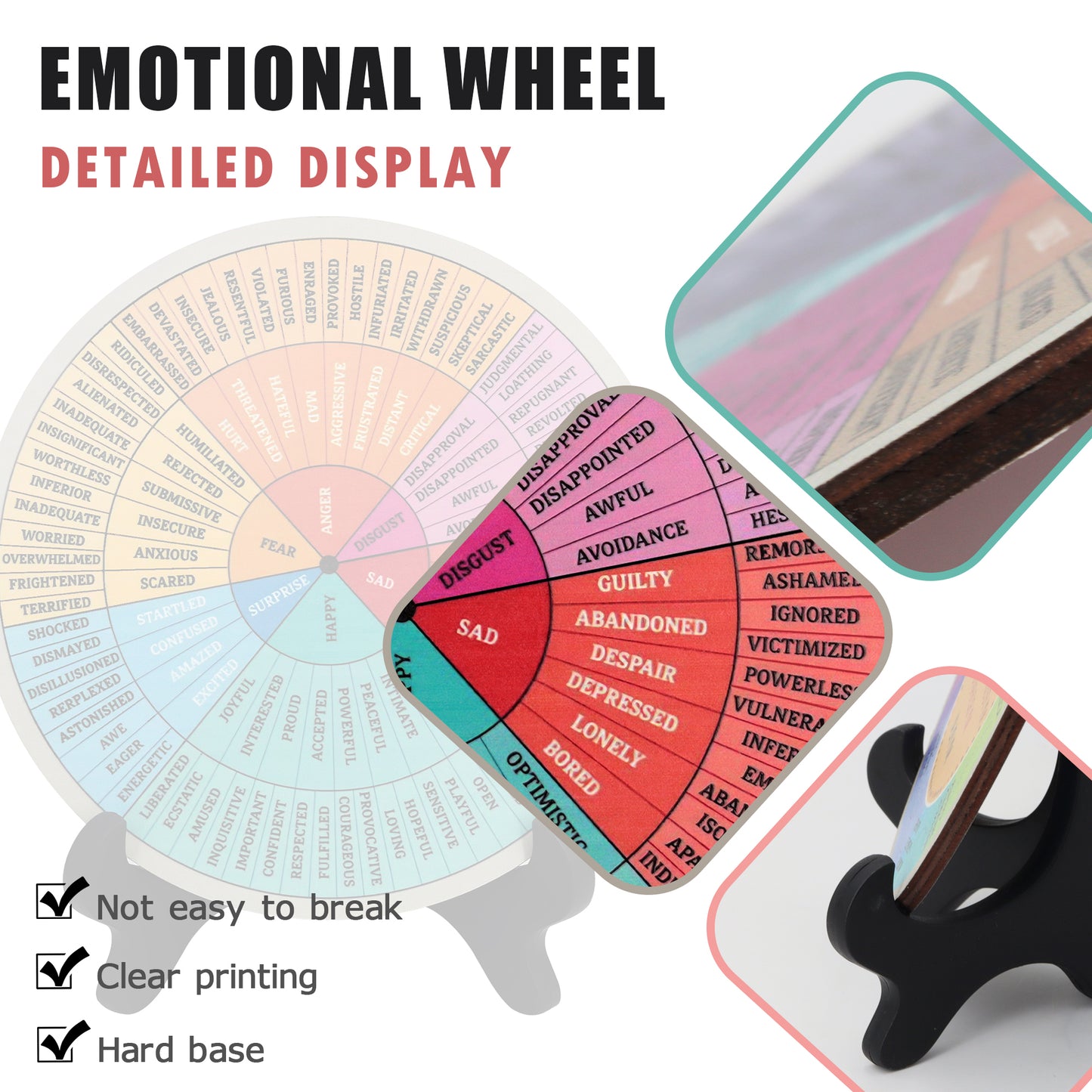 Emotion Wheel, Double-Sided Feelings Wheel with Stand, Counseling Office Must Have, Feelings Wheel Suitable for Therapy Office Decor School Counseling Office Must Have (ML, 1)
