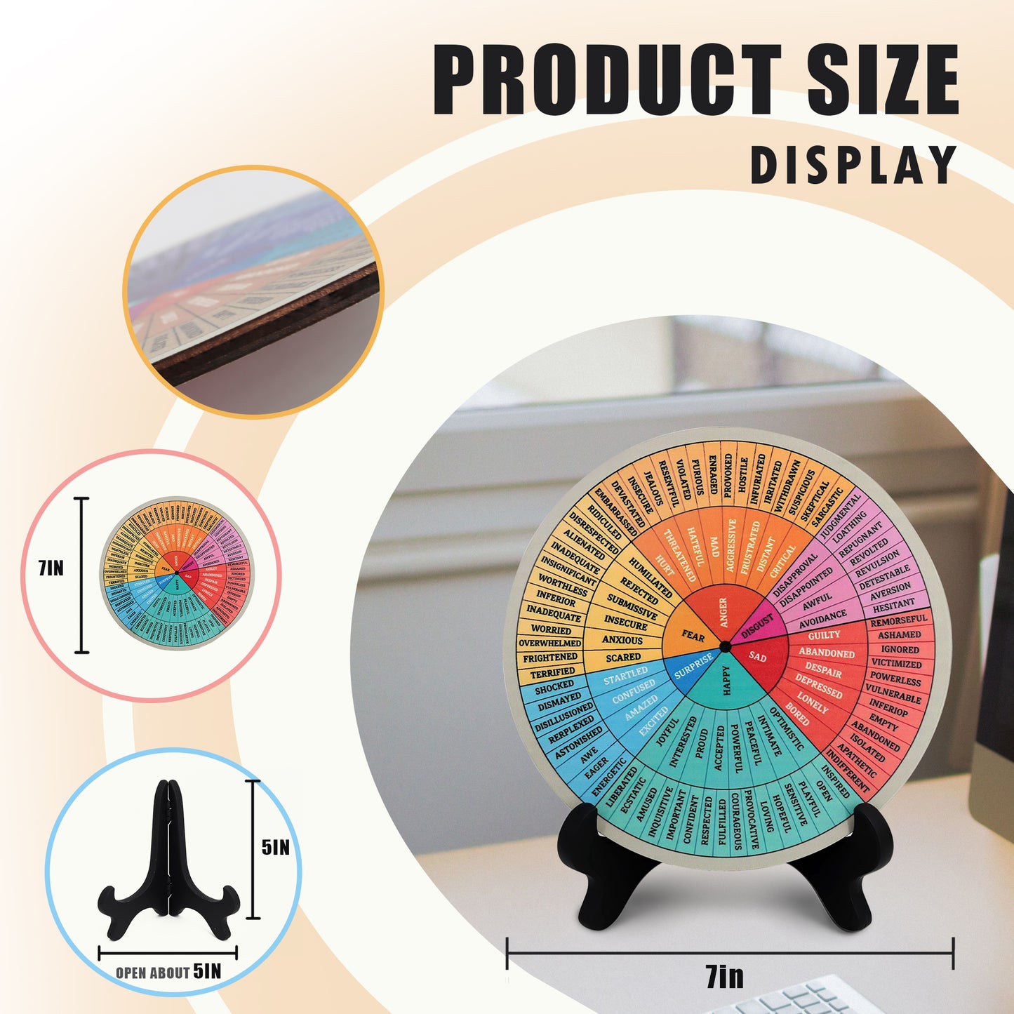 Emotion Wheel, Double-Sided Feelings Wheel with Stand, Counseling Office Must Have, Feelings Wheel Suitable for Therapy Office Decor School Counseling Office Must Have (ML, 1)