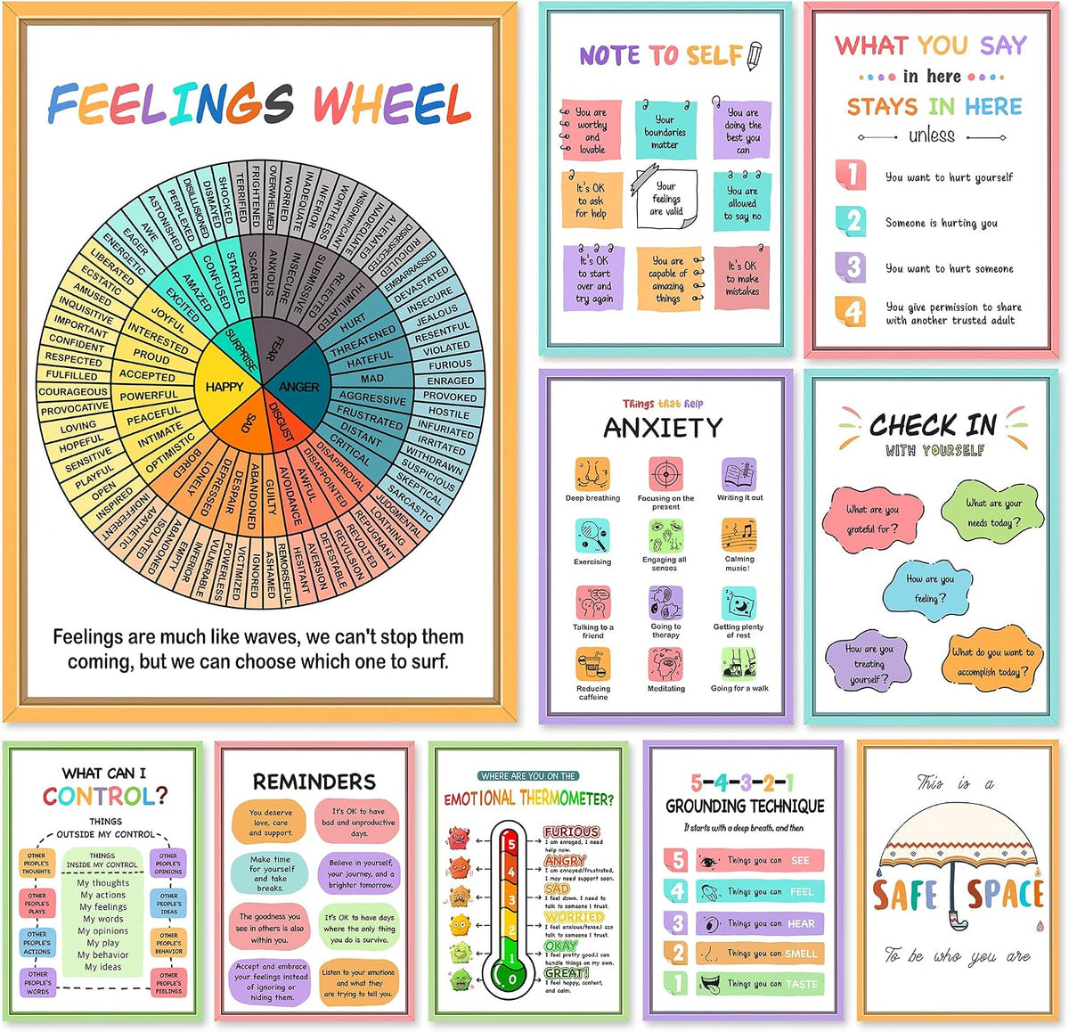 Mental Health Posters — Feelings Wheel Chart for Counseling 